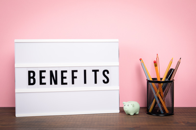 benefits decorative image with benefits written in the center